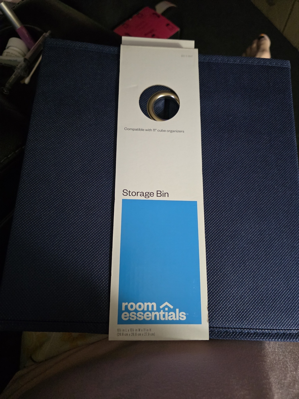 Room Essentials Navy Blue Fabric Storage Bin with Grommet Handle